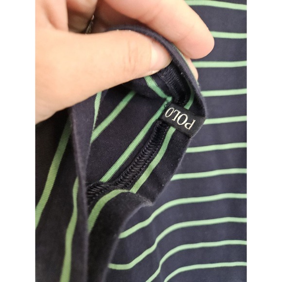 Mens Polo Golf Moisture Wicking Shirt Size L Navy Blue Green Stripes - Picture 5 of 7